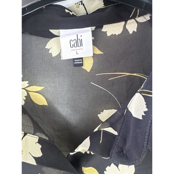 CAbi Cosmo Blouse Black Floral Chiffon Sheer Button Front Top 4159 Size Large - Picture 9 of 13